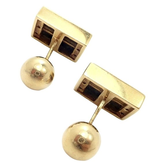 Rare Vintage Tiffany & Co. 18k Yellow Gold Classic Onyx Tiger Eye Cufflinks - Picture 8 of 12